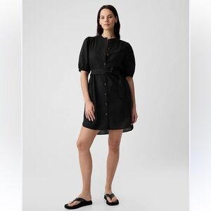 GAP Black Puff Sleeve Linen Dress